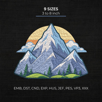 Mountain Landscape Embroidery Design – Snowy Mountain Sunset Pine Forest Nature Machine Embroidery File, 9 Sizes Embroidery/Applique DESIGNS PatternFeed8 