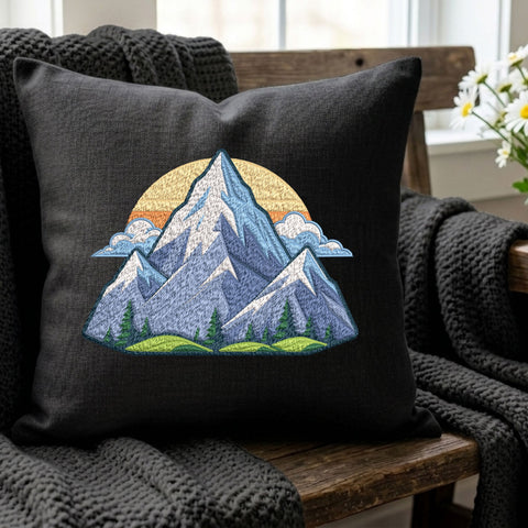 Mountain Landscape Embroidery Design – Snowy Mountain Sunset Pine Forest Nature Machine Embroidery File, 9 Sizes Embroidery/Applique DESIGNS PatternFeed8 