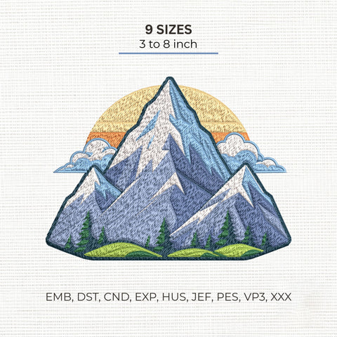 Mountain Landscape Embroidery Design – Snowy Mountain Sunset Pine Forest Nature Machine Embroidery File, 9 Sizes Embroidery/Applique DESIGNS PatternFeed8 