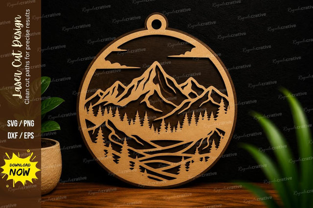 Mountain Landscape Hanging Ornament Laser Cut SVG File SVG Regulrcrative 