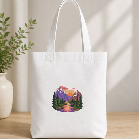 Mountain Landscape Machine Embroidery Design – Nature Forest River Sunset Embroidery File Embroidery/Applique DESIGNS PatternFeed8 