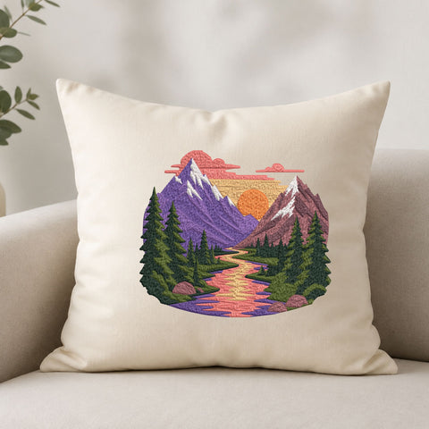 Mountain Landscape Machine Embroidery Design – Nature Forest River Sunset Embroidery File Embroidery/Applique DESIGNS PatternFeed8 