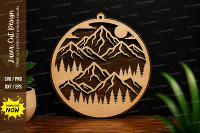 Mountain Landscape Round Ornament Laser Cut SVG File SVG Regulrcrative 