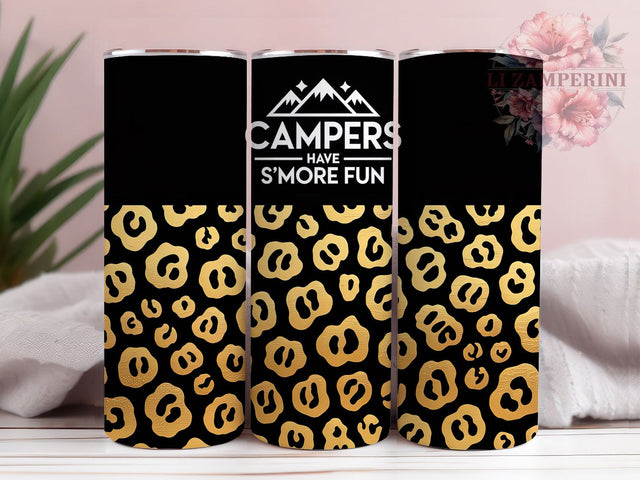 Mountain Leopard S'more Fun 20oz Tumbler Wrap, Campers Have S’more Fun, Mountain Leopard Print, Retro Camper, Outdoor Adventure, 20oz Tumbler Wrap, Sublimation PNG Sublimation Li Zamperini 