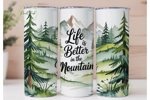 Mountain Life 20oz Tumbler Wrap Sublimation PixelChick 