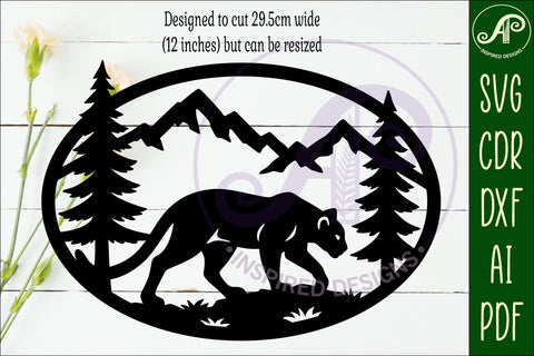 Mountain Lion mountain scene Oval wall sign laser cut file SVG APInspireddesigns 