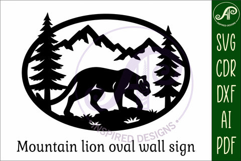 Mountain Lion mountain scene Oval wall sign laser cut file SVG APInspireddesigns 