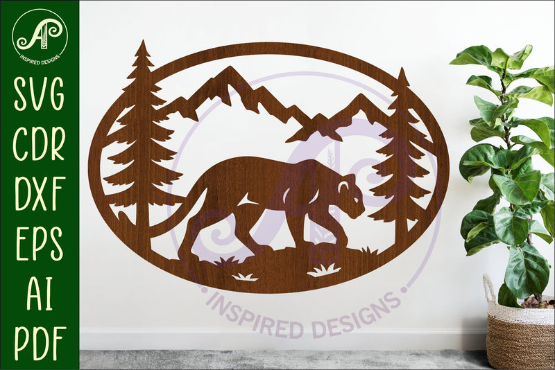 Mountain Lion mountain scene Oval wall sign laser cut file SVG APInspireddesigns 