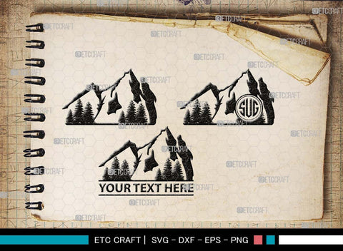 Mountain Monogram, Mountain Silhouette, Mountain SVG, Hiking Svg, Forest Svg, Trees Svg, Travel Outdoor Svg, SB00508 SVG ETC Craft 