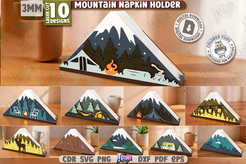 Mountain Napkin Holders Laser Cut Bundle | Adornment Dining Table | Square Napkin Holders | CNC Files SVG The T Store Design 