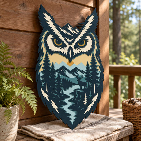 Mountain Owl 3D SVG | Owl Laser Cut File | 6 Layer Forest Owl SVG | Wildlife Landscape DXF | Layered Woodland Wall Art 3D Paper HappyDesignStudio 