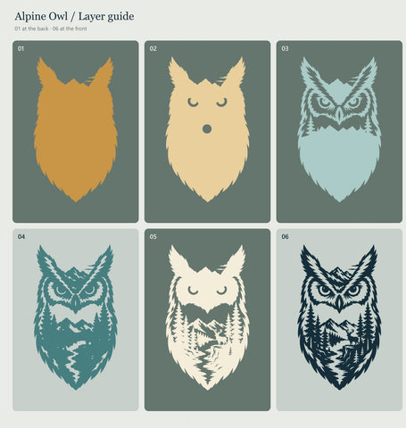Mountain Owl 3D SVG | Owl Laser Cut File | 6 Layer Forest Owl SVG | Wildlife Landscape DXF | Layered Woodland Wall Art 3D Paper HappyDesignStudio 