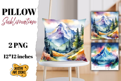Mountain pillow sublimation. Watercolor camping Sublimation Yustaf Art Store 