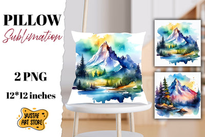 Mountain pillow sublimation. Watercolor camping Sublimation Yustaf Art Store 