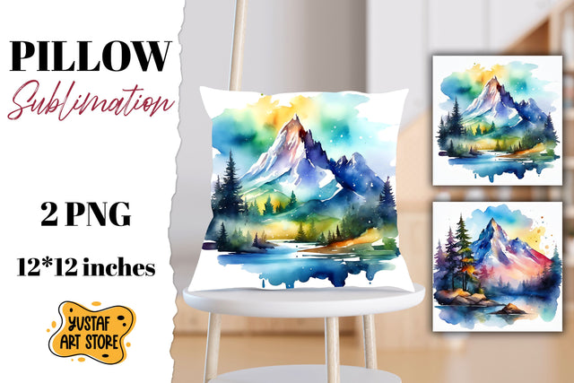 Mountain pillow sublimation. Watercolor camping Sublimation Yustaf Art Store 