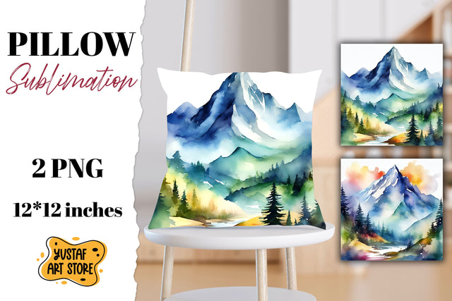 Mountain pillow sublimation. Watercolor camping Sublimation Yustaf Art Store 