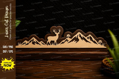 Mountain Ram Silhouette Landscape Laser Cut SVG Design SVG Regulrcrative 