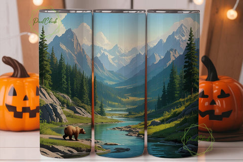 Mountain River Bear 20oz Tumbler Wrap Sublimation PixelChick 