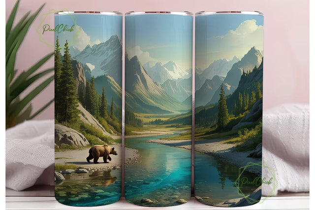 Mountain River Bear 20oz Tumbler Wrap Sublimation PixelChick 