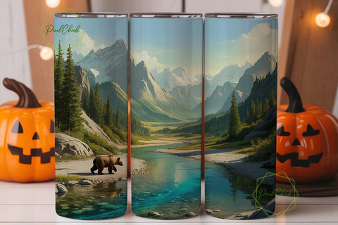 Mountain River Bear 20oz Tumbler Wrap Sublimation PixelChick 