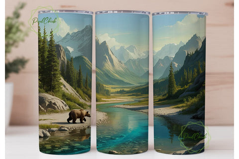 Mountain River Bear 20oz Tumbler Wrap Sublimation PixelChick 