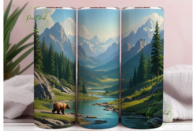 Mountain River Bear 20oz Tumbler Wrap Sublimation PixelChick 