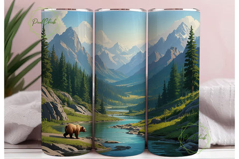 Mountain River Bear 20oz Tumbler Wrap Sublimation PixelChick 