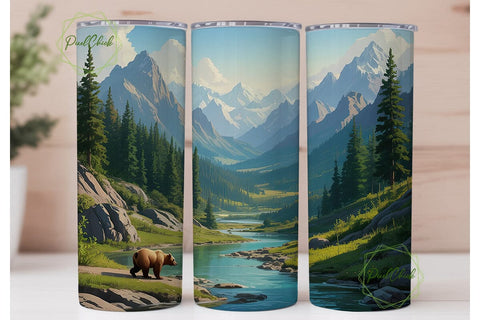 Mountain River Bear 20oz Tumbler Wrap Sublimation PixelChick 