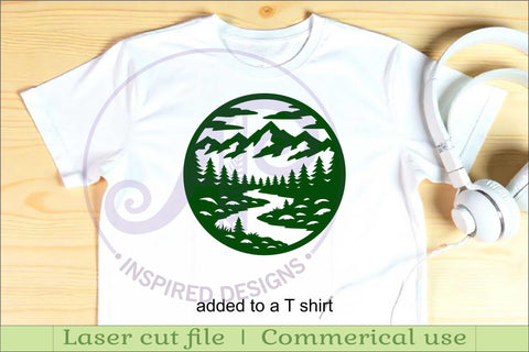 Mountain River Forest Circle SVG Laser Cut File Cabin sign SVG APInspireddesigns 