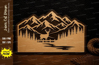 Mountain River Landscape Laser Cut Svg Design SVG Regulrcrative 