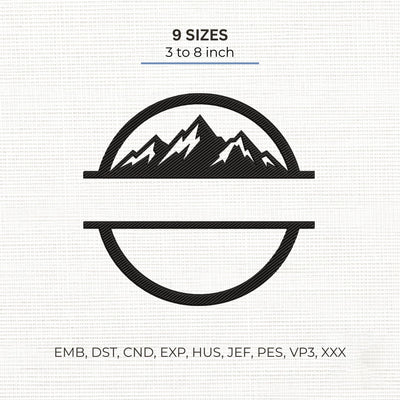 Mountain Split Monogram Embroidery Design – Mountain Range Circle Frame Outdoor Adventure Machine Embroidery File Embroidery/Applique DESIGNS PatternFeed8 