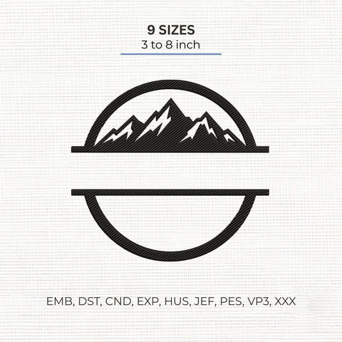 Mountain Split Monogram Embroidery Design – Mountain Range Circle Frame Outdoor Adventure Machine Embroidery File Embroidery/Applique DESIGNS PatternFeed8 