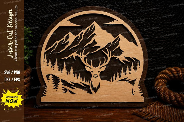 Mountain Stag Round Frame Laser Cut Svg Design SVG Regulrcrative 