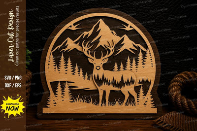 Mountain Stag Round Landscape Laser Cut Svg Design SVG Regulrcrative 