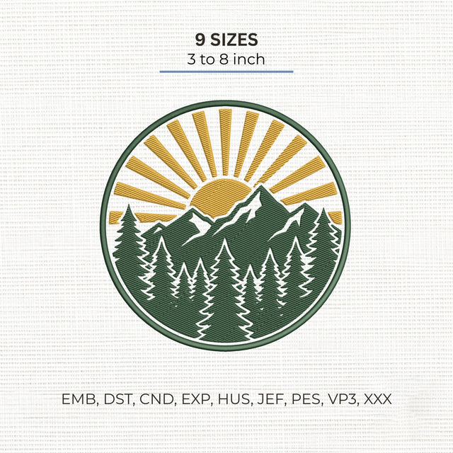 Mountain Sunrise Embroidery Design – Pine Forest Nature Landscape Outdoor Adventure Machine Embroidery File Embroidery/Applique DESIGNS PatternFeed8 