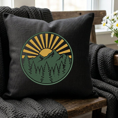 Mountain Sunrise Embroidery Design – Pine Forest Nature Landscape Outdoor Adventure Machine Embroidery File Embroidery/Applique DESIGNS PatternFeed8 
