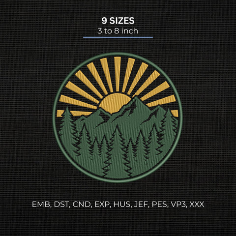 Mountain Sunrise Embroidery Design – Pine Forest Nature Landscape Outdoor Adventure Machine Embroidery File Embroidery/Applique DESIGNS PatternFeed8 