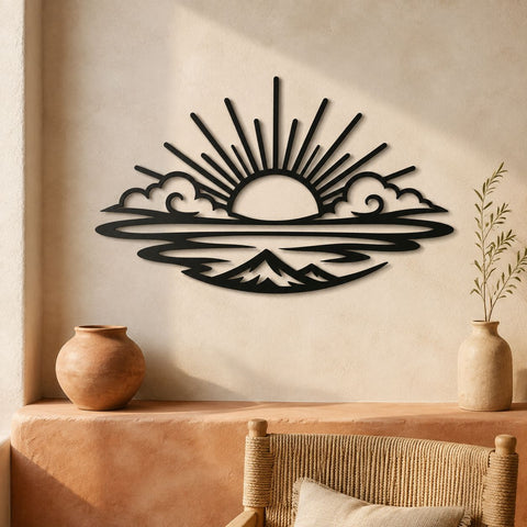 Mountain Sunrise Laser SVG | Mountain Landscape DXF | Sunrise CNC Cut File | Nature Metal Wall Art | Plasma Cutting Design SVG HappyDesignStudio 
