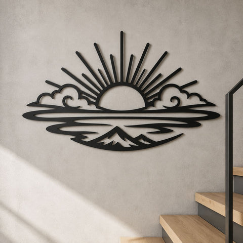 Mountain Sunrise Laser SVG | Mountain Landscape DXF | Sunrise CNC Cut File | Nature Metal Wall Art | Plasma Cutting Design SVG HappyDesignStudio 