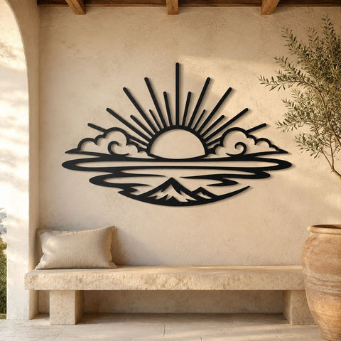 Mountain Sunrise Laser SVG | Mountain Landscape DXF | Sunrise CNC Cut File | Nature Metal Wall Art | Plasma Cutting Design SVG HappyDesignStudio 