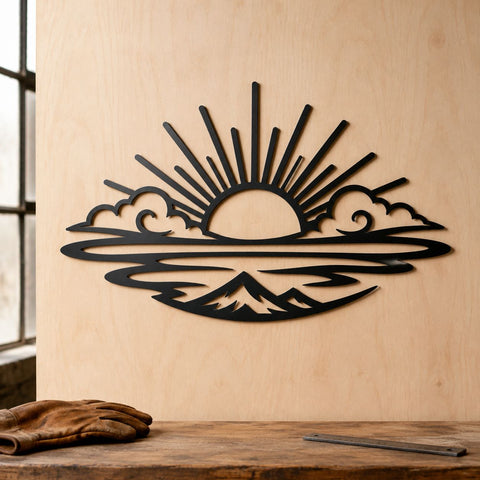 Mountain Sunrise Laser SVG | Mountain Landscape DXF | Sunrise CNC Cut File | Nature Metal Wall Art | Plasma Cutting Design SVG HappyDesignStudio 