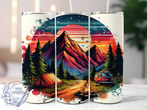 Mountain Sunset 20oz Skinny Tumbler, Camping Tumbler Png, Straight & Tapered Tumbler Wrap, Instant Digital Download Sublimation ToriDesigns 