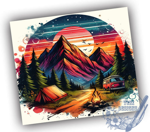 Mountain Sunset 20oz Skinny Tumbler, Camping Tumbler Png, Straight & Tapered Tumbler Wrap, Instant Digital Download Sublimation ToriDesigns 