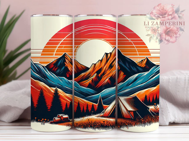 Mountain Sunset 20oz Tumbler Wrap PNG, Mountain Camping Tumbler Png, Straight & Tapered Tumbler Wrap, Instant Digital Download Sublimation Li Zamperini 