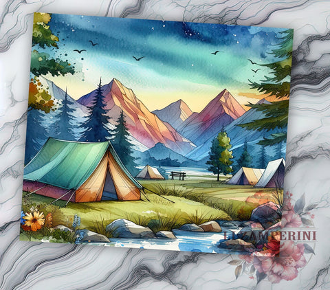 Mountain Sunset 20oz Tumbler Wrap PNG, Mountain Camping Tumbler Png, Straight & Tapered Tumbler Wrap, Instant Digital Download Sublimation Li Zamperini 