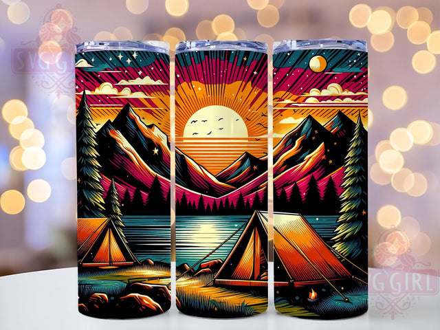 Mountain Sunset 20oz Tumbler Wrap Sublimation Design, Straight Tapered Tumbler Wrap, Camping Tumbler Png, Instant Digital Download Sublimation SvggirlplusArt 