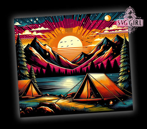 Mountain Sunset 20oz Tumbler Wrap Sublimation Design, Straight Tapered Tumbler Wrap, Camping Tumbler Png, Instant Digital Download Sublimation SvggirlplusArt 