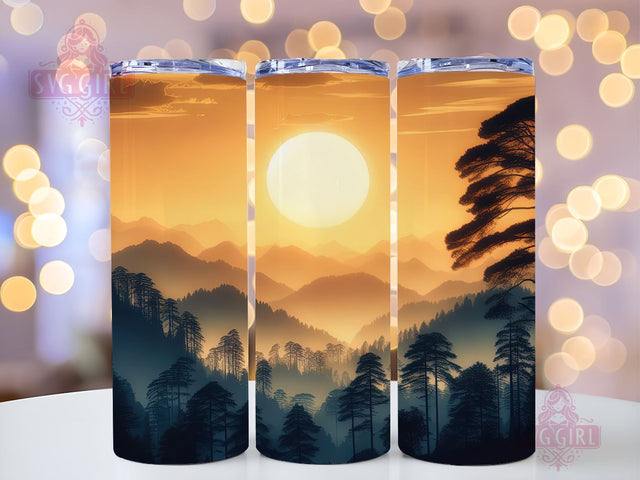 Mountain Sunset 20oz Tumbler Wrap Sublimation Design, Straight Tapered Tumbler Wrap, Mountain Sunset Pine Tree Landscape Tumbler Png, Instant Digital Download Sublimation SvggirlplusArt 