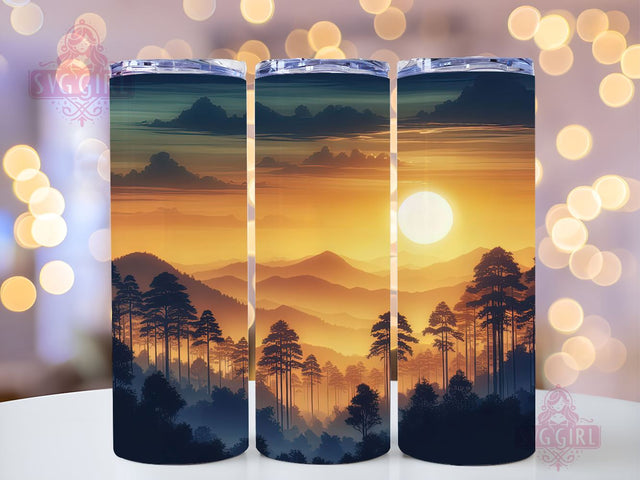Mountain Sunset 20oz Tumbler Wrap Sublimation Design, Straight Tapered Tumbler Wrap, Mountain Sunset Pine Tree Landscape Tumbler Png, Instant Digital Download Sublimation SvggirlplusArt 