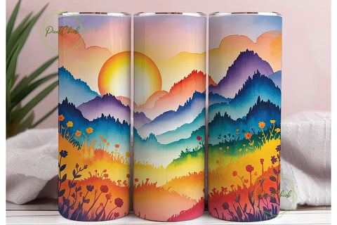 Mountain Sunset 20oz Tumbler Wrap Sublimation PixelChick 